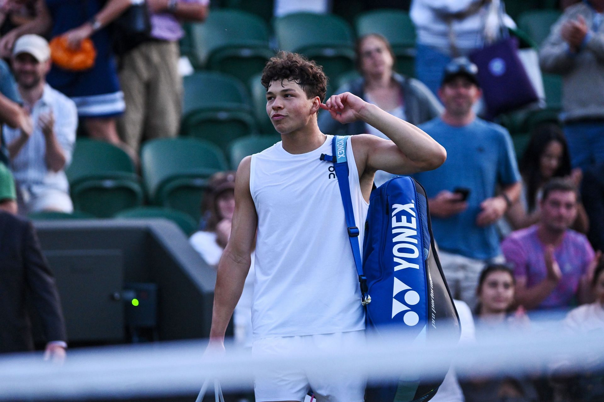 Ben Shelton leaves the court after his second-round match at the 2025 Wimbledon Championships was suspended (Source: Getty)